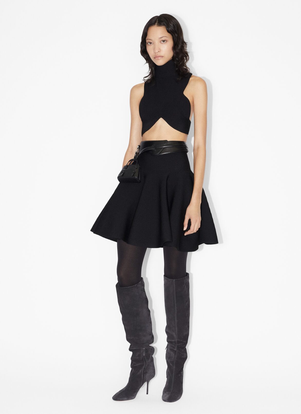 Circular rib skirt ALAÏA BLACK CIRCULAR RIB SKIRT